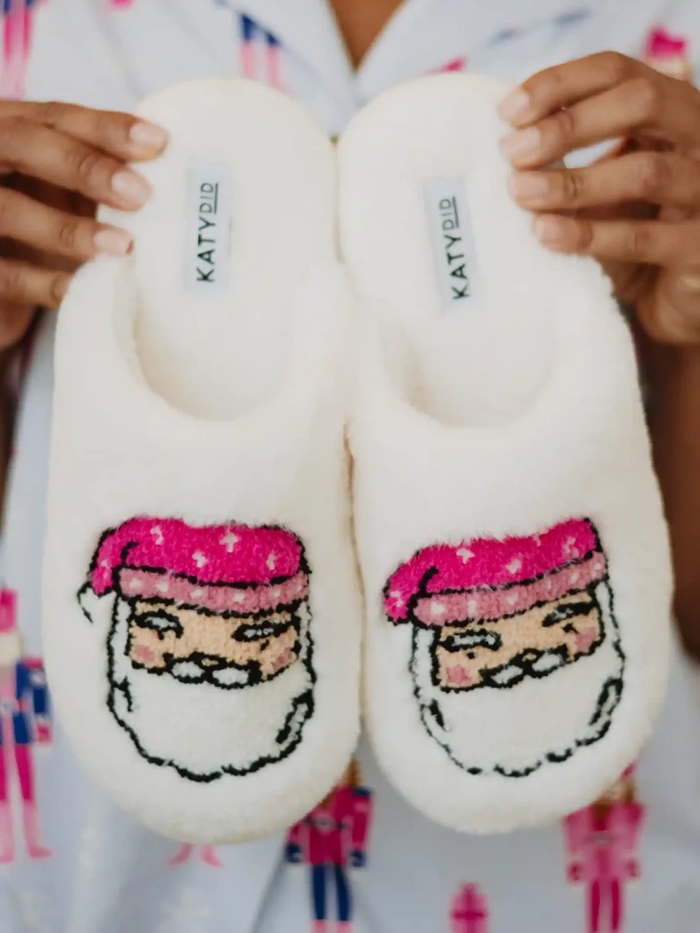Katydid Pink Santa Face Happy Feet Slippers